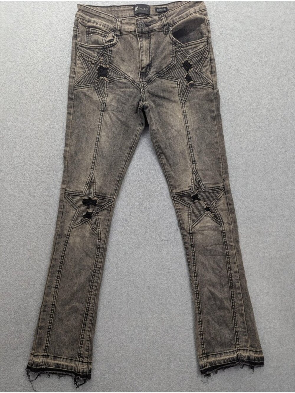 Waimea Jeans Youth 18 Gray Skinny 28x32 Stacked Fit Ripped Star Distressed Denim